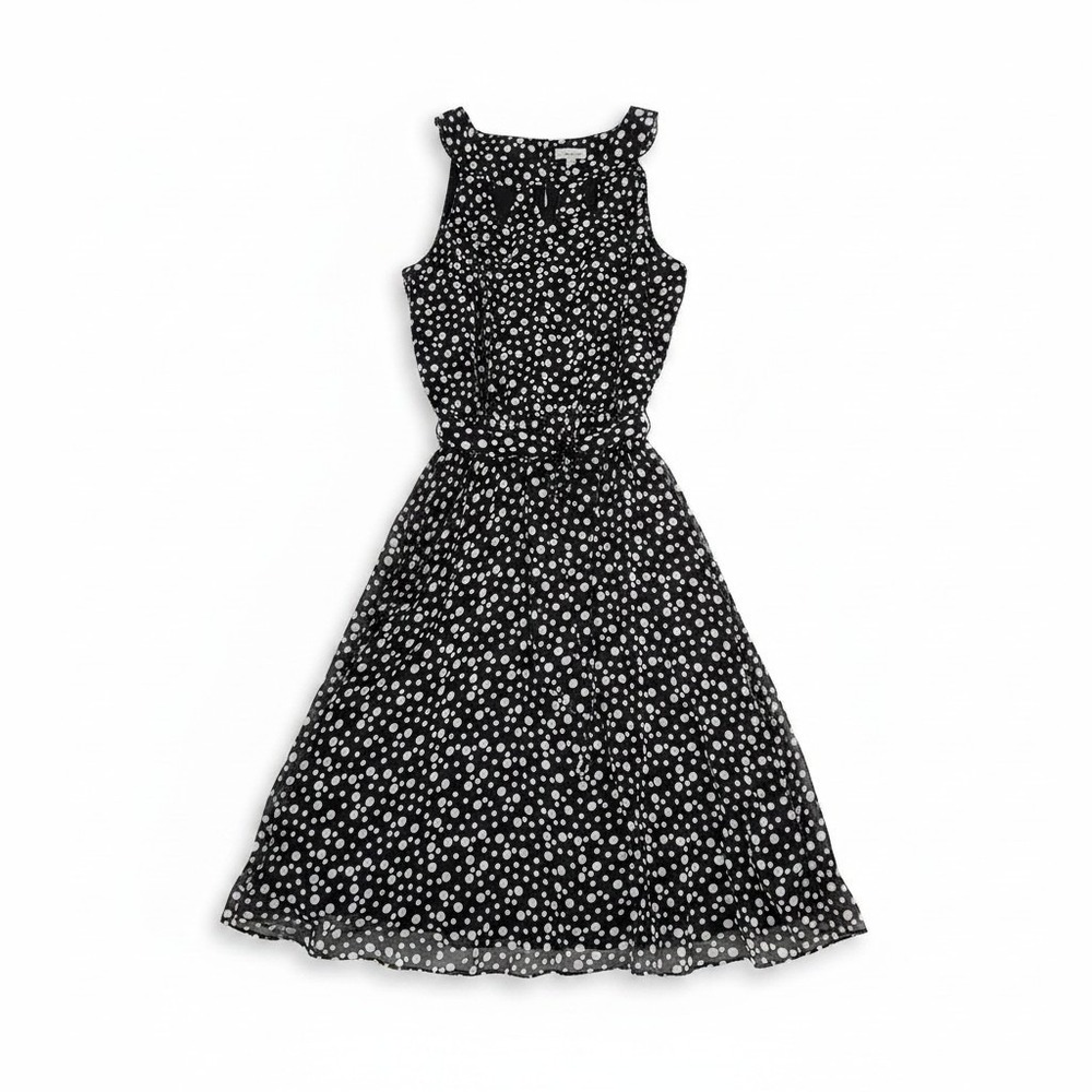 JBS Women's Black White Polka Dot Sleeveless High Neck Midi Dress Size 12